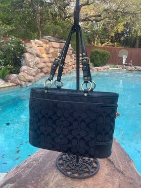 Coach Black Signature Canvas Shoulder “Gallery” Tote w/ Gold Tone Hardware (CSR)